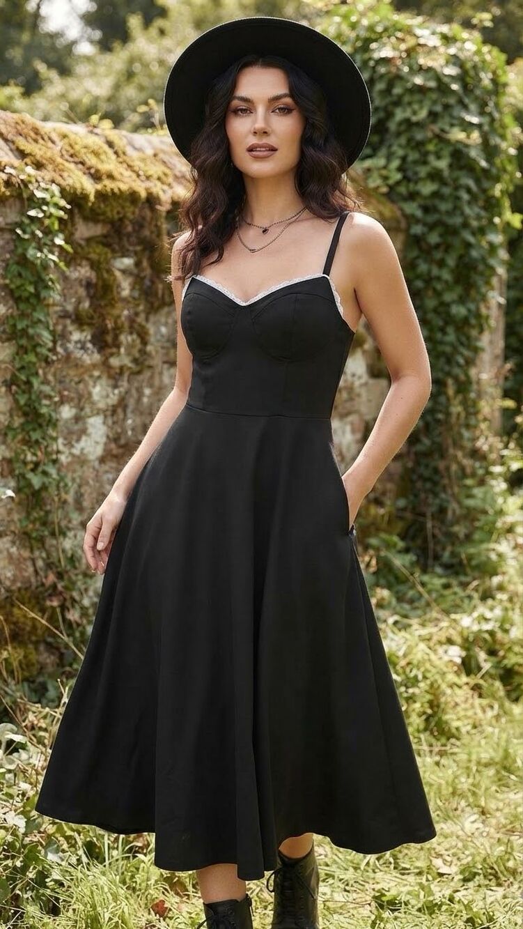 Goth Vampire Witchy Black Maxi Dress Whimsical Lolita Cosplay Halloween Costume